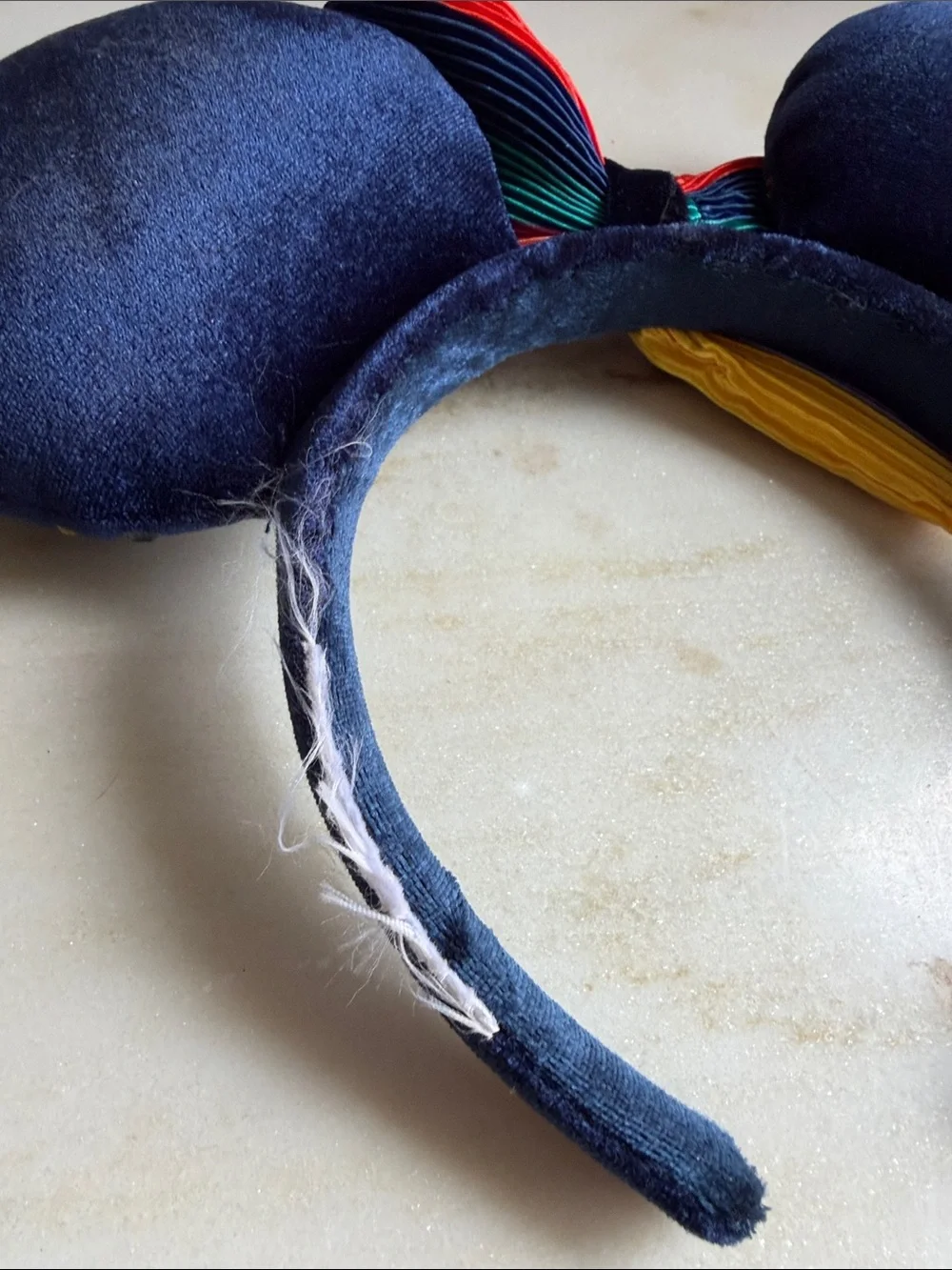 Disney Navy Colorful Minnie Ears Headband with Rainbow Pleated Bow & Gemstones